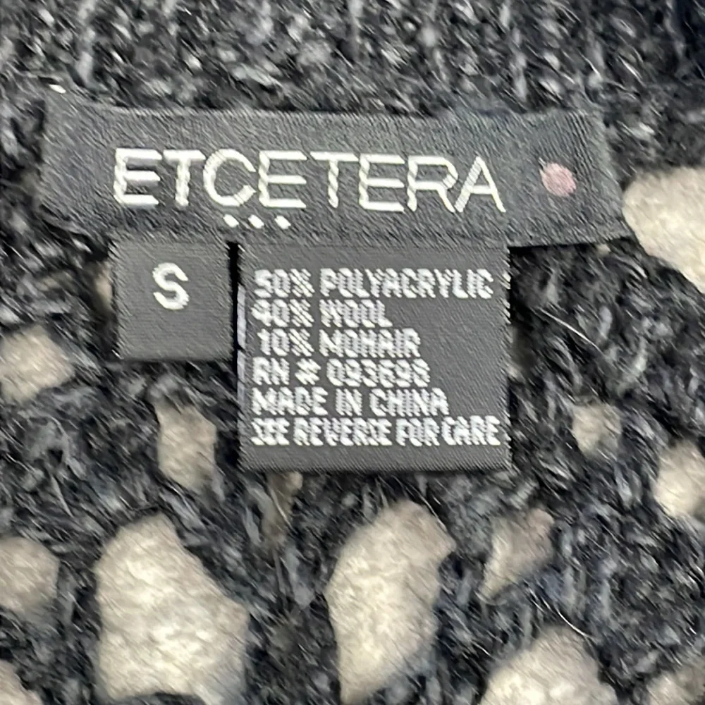 NWT Etcetera Open Crochet Knit Longline Cardigan Sweater Wool Black Sz S